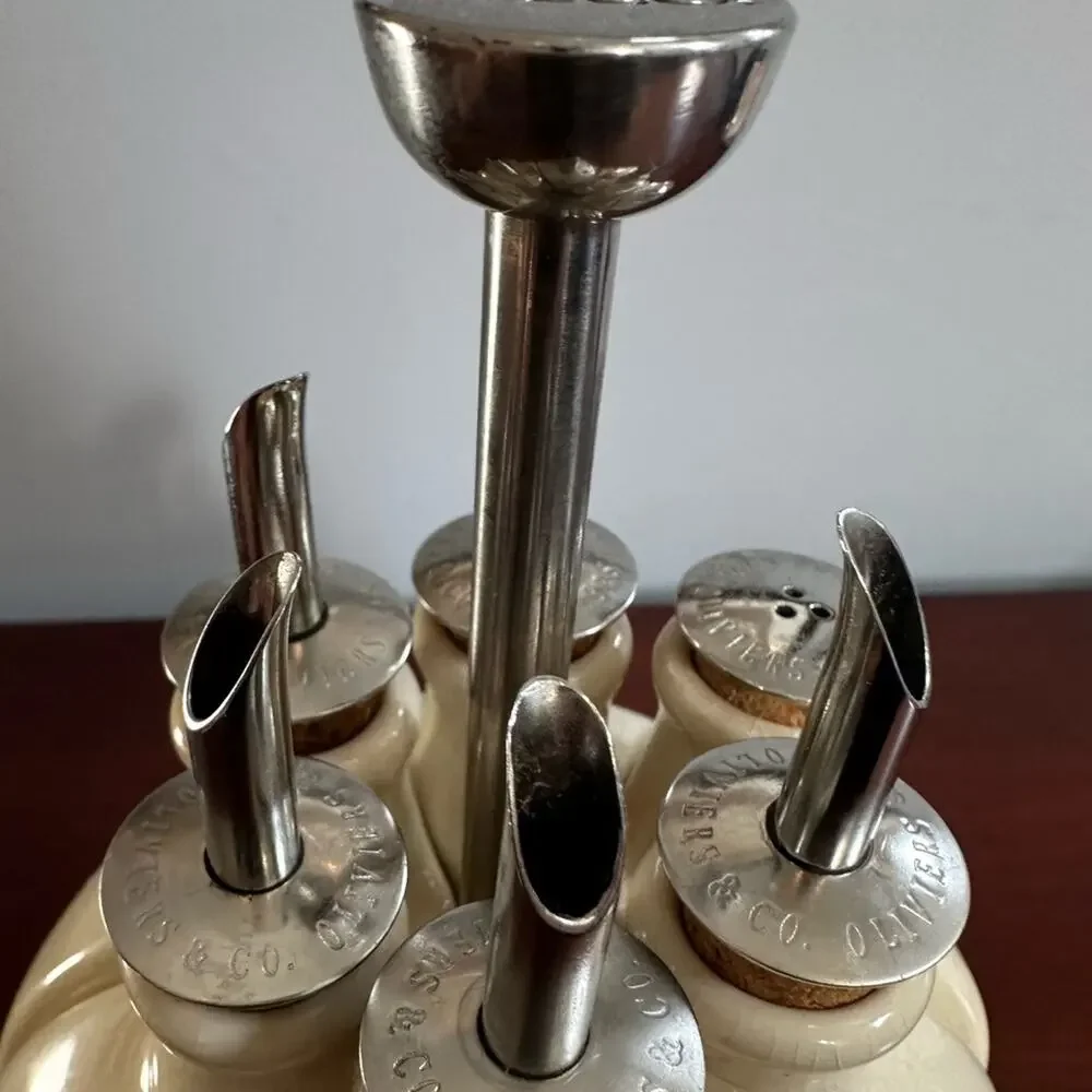 Oliviers & Co Kitchen Oils Caddy Holder Cream Silver Retro Vintage